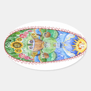 Pegatina Ovalada Pysanka de huevo de Pascua ucraniano
