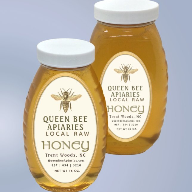 Pegatina Ovalada Queen Bee 32 oz Queenline Jar Honey Label Gold (Subido por el creador)