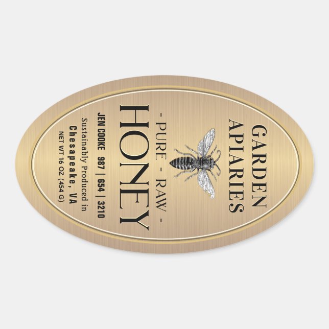 Pegatina Ovalada Queenline 16 y 32oz Abeja Reina de miel (Anverso)