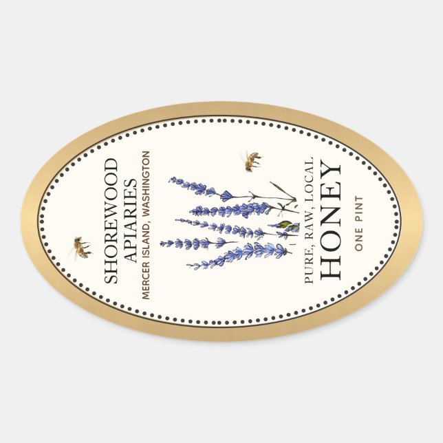 Pegatina Ovalada Queenline Oval Honey Gold Border con las flores de (Anverso)