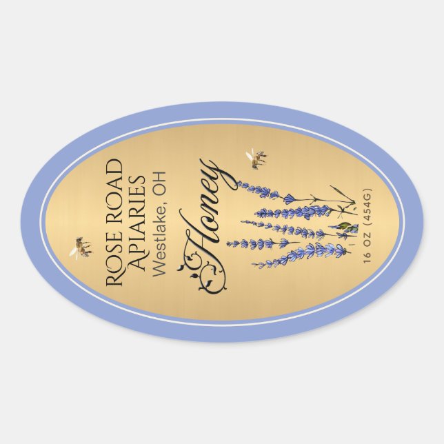 Pegatina Ovalada Queenline Oval Honey Gold Border con las flores de (Anverso)