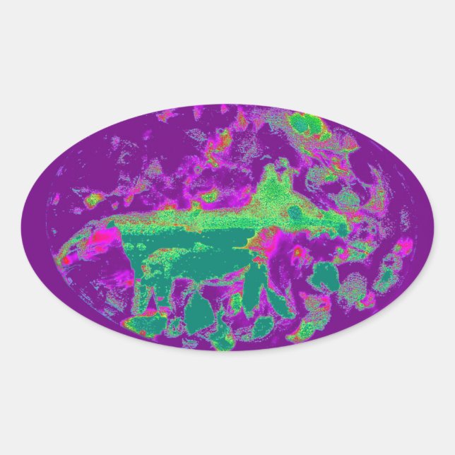 Pegatina Ovalada Quirky Animal Lime Purple Fox (Anverso)