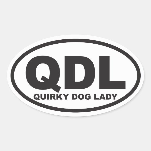 Pegatina Ovalada Quirky Dog Lady con descripción (Anverso)