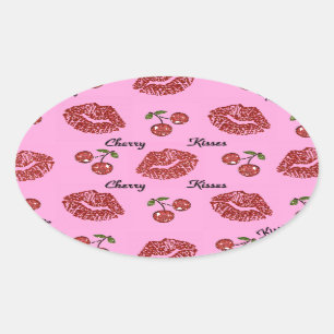 Pegatina Ovalada RAB Rockabilly Besos de Cereza en Rosa