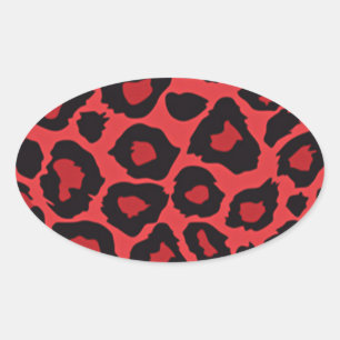 Pegatina Ovalada RAB Rockabilly Estampado Leopardo Rojo Negro