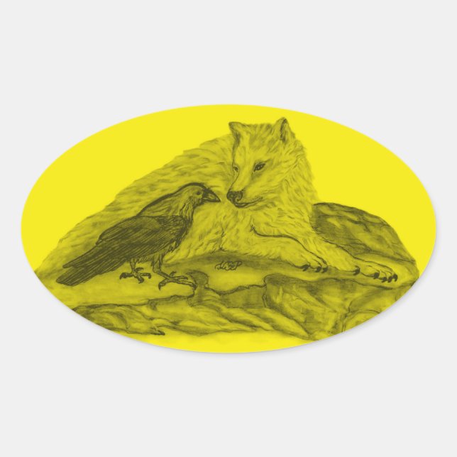 Pegatina Ovalada Rabe mit Wolf schwarz gelb Design (Anverso)