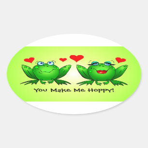 Pegatina Ovalada Ranas Lindas Dibujos Animados Amor Corazones Me Ha