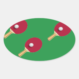 Pegatina Ovalada Raqueta de tenis de mesa y bola en verde