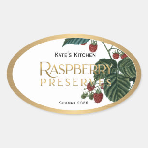 Pegatina Ovalada Raspberry Preserve Jelly Label Vintage