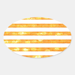 Pegatina Ovalada Rayas Bokeh Naranja Y Blanco