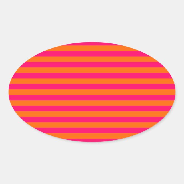 Pegatina Ovalada Rayas de naranja y fucsia (Anverso)
