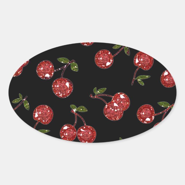 Pegatina Ovalada RB Rockabilly Muy cereza cerezas en negro (Anverso)