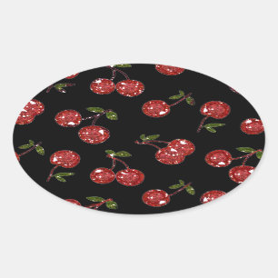 Pegatina Ovalada RB Rockabilly Muy cereza cerezas en negro