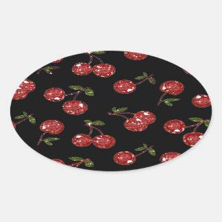 Pegatina Ovalada RB Rockabilly Muy cereza cerezas en negro