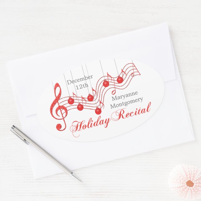 Pegatina Ovalada Recital de vacaciones, encaje rojo (Sobre)