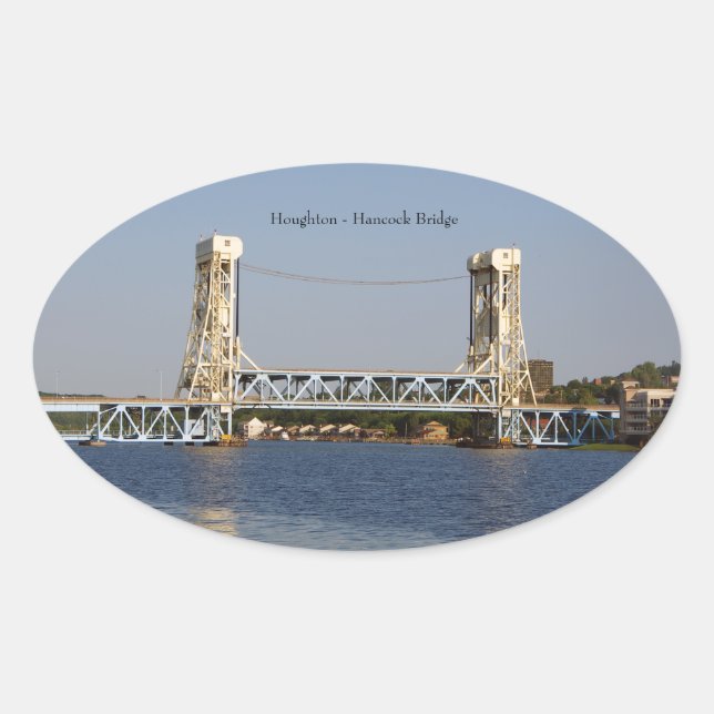 Pegatina Ovalada Rectángulo del puente de Hancock de Houghton o (Anverso)