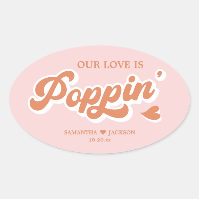 Pegatina Ovalada Recuerdo Retro Favor de Boda de Palomitas de Maíz  (Anverso)