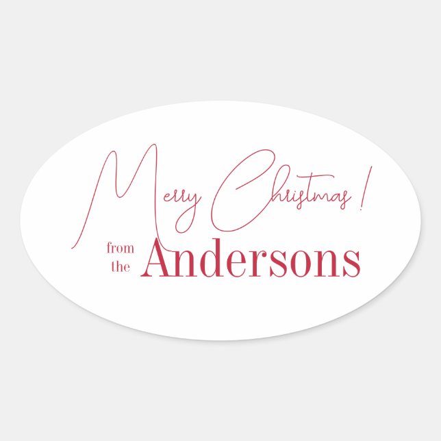 Pegatina Ovalada Red and White Christmas from Family Name (Anverso)