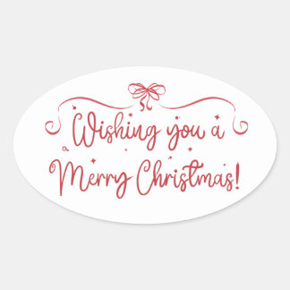 Pegatina Ovalada Red Handwritten Holiday Sticker Merry Christmas