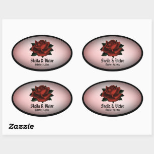 Pegatina Ovalada Red Rose Gothic Boda Personal