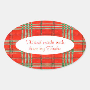 Pegatina Ovalada RED SCOTT TARTAN Oval "Hand Made" Pegatinas