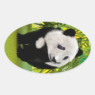 Pegatina Ovalada Regalo de oso panda adorable Kawaii para amantes d