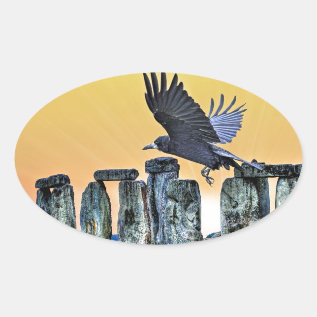 Pegatina Ovalada Regalo de Stonehenge y Rook Corvid-lover (Anverso)