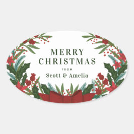 Pegatina Ovalada Regalo navideño de verdor para navidades