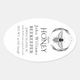 Pegatina Ovalada Reina de abeja de miel orgánica
