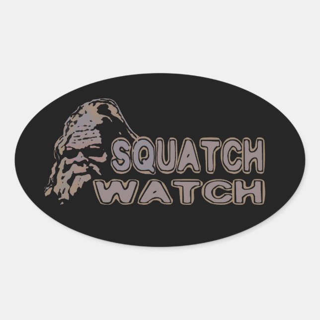 Pegatina Ovalada Reloj de Squatch - Sasquatch fresco hace frente (Anverso)