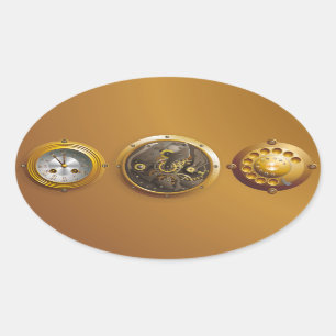 Pegatina Ovalada reloj steampunk