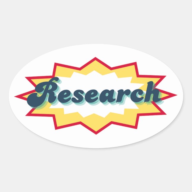 Pegatina Ovalada Research Sticker, comic book pop design (Anverso)
