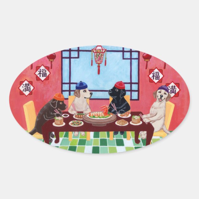 Pegatina Ovalada Restaurante chino Labrador (Anverso)