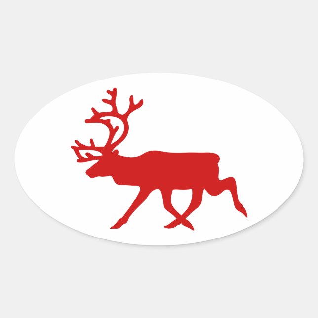 Pegatina Ovalada Resto Rojo / Silhouette Caribou (Anverso)