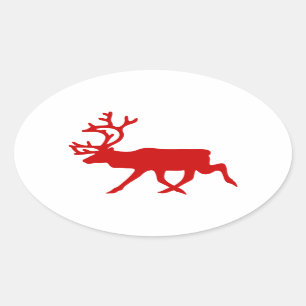 Pegatina Ovalada Resto Rojo / Silhouette Caribou