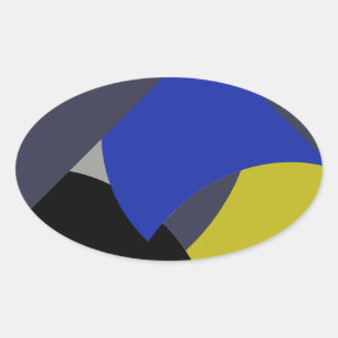 Pegatina Ovalada Resumen de arte amarillo azul