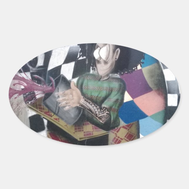 Pegatina Ovalada Resumen de arte de graffiti (Anverso)