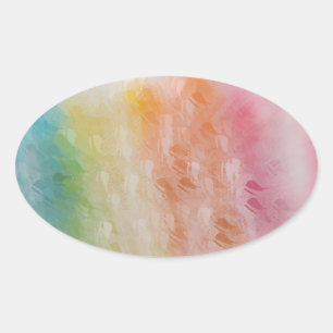 Pegatina Ovalada Resumen de color rosa rojo amarillo azul en blanco