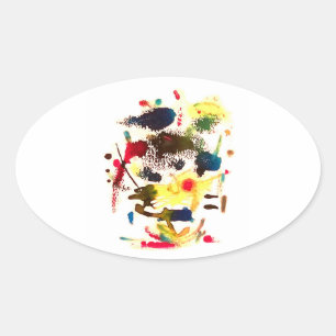 Pegatina Ovalada Resumen del gato Samurai Hankamer Artjunkhaus acrí