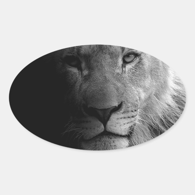 Pegatina Ovalada Retrato de León sobre Liderazgo Motivador en Blanc (Anverso)