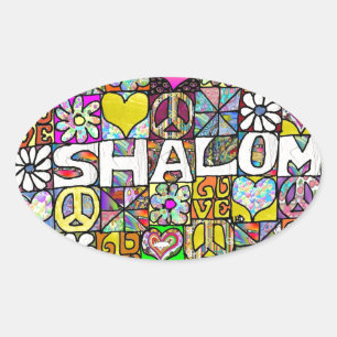 Pegatina Ovalada Retro años 60 Psicodélico Shalom AMOR