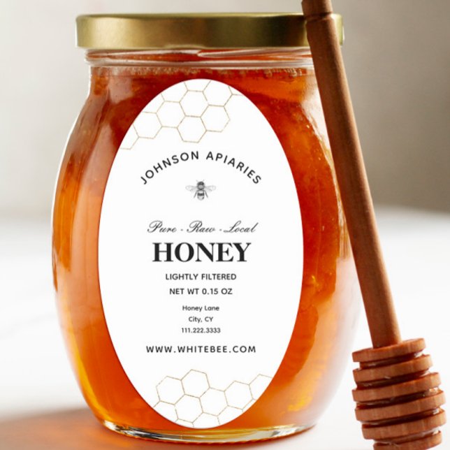 Pegatina Ovalada Retro Honey Bee | Miel orgánica (Subido por el creador)