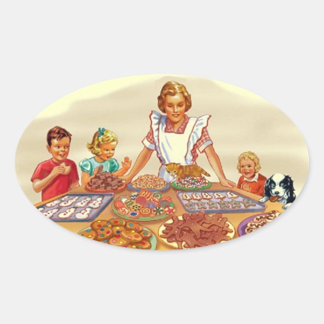 Pegatina Ovalada Retro Housewife (Anverso)