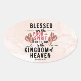 Pegatina Ovalada Retro Matthew 5:3 Tulips Watercolor