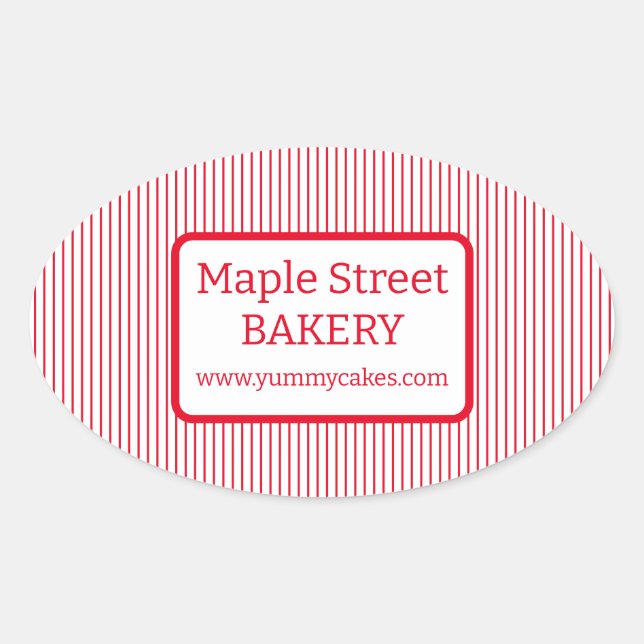 Pegatina Ovalada Retro Red Stripes Bakery Business (Anverso)