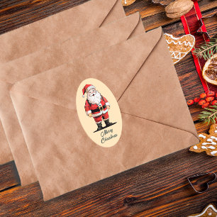Pegatina Ovalada Retro Santa Navidades