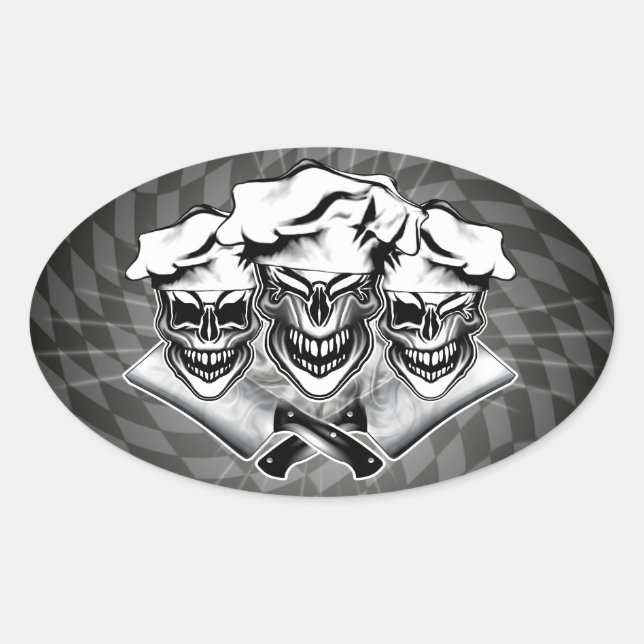 Pegatina Ovalada Ríe Chef Skulls (Anverso)