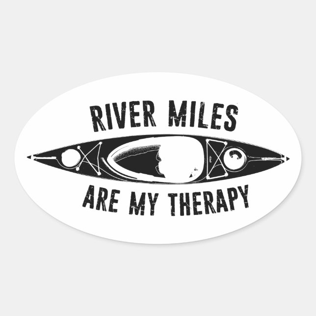Pegatina Ovalada River Miles Are My Therapy Kayaking (Anverso)