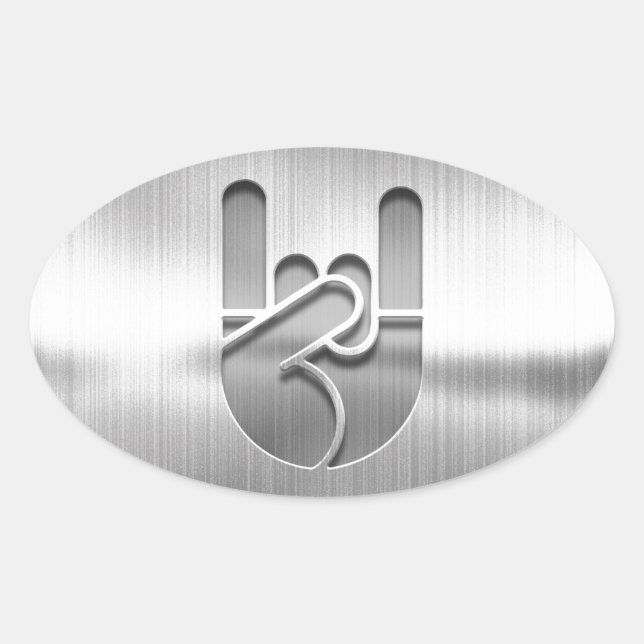Pegatina Ovalada Rock Hand Steel (Anverso)