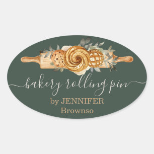 Pegatina Ovalada Rolling Pin Bakery Cookies Pan sabio elegante